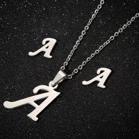 Women's Fashion Simple Style Letter Stainless Steel Pendant Necklace Ear Studs Plating Jewelry Sets sku image 1