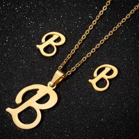 Women's Fashion Simple Style Letter Stainless Steel Pendant Necklace Ear Studs Plating Jewelry Sets sku image 28