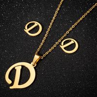 Women's Fashion Simple Style Letter Stainless Steel Pendant Necklace Ear Studs Plating Jewelry Sets sku image 30