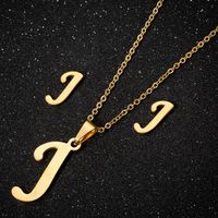 Women's Fashion Simple Style Letter Stainless Steel Pendant Necklace Ear Studs Plating Jewelry Sets sku image 36