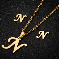 Women's Fashion Simple Style Letter Stainless Steel Pendant Necklace Ear Studs Plating Jewelry Sets sku image 39