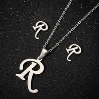 Women's Fashion Simple Style Letter Stainless Steel Pendant Necklace Ear Studs Plating Jewelry Sets sku image 18