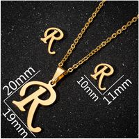 Women's Fashion Simple Style Letter Stainless Steel Pendant Necklace Ear Studs Plating Jewelry Sets main image 2