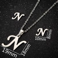 Women's Fashion Simple Style Letter Stainless Steel Pendant Necklace Ear Studs Plating Jewelry Sets sku image 14