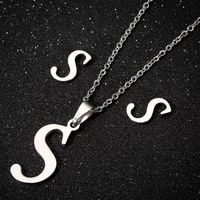 Women's Fashion Simple Style Letter Stainless Steel Pendant Necklace Ear Studs Plating Jewelry Sets sku image 19