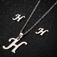 Women's Fashion Simple Style Letter Stainless Steel Pendant Necklace Ear Studs Plating Jewelry Sets sku image 8