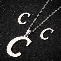 Women's Fashion Simple Style Letter Stainless Steel Pendant Necklace Ear Studs Plating Jewelry Sets sku image 3