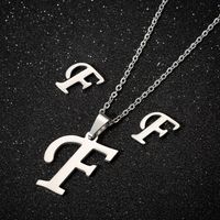 Women's Fashion Simple Style Letter Stainless Steel Pendant Necklace Ear Studs Plating Jewelry Sets sku image 6