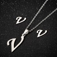 Women's Fashion Simple Style Letter Stainless Steel Pendant Necklace Ear Studs Plating Jewelry Sets sku image 22