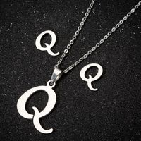 Women's Fashion Simple Style Letter Stainless Steel Pendant Necklace Ear Studs Plating Jewelry Sets sku image 17