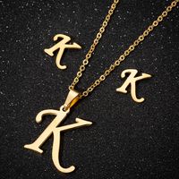 Women's Fashion Simple Style Letter Stainless Steel Pendant Necklace Ear Studs Plating Jewelry Sets sku image 37