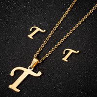 Women's Fashion Simple Style Letter Stainless Steel Pendant Necklace Ear Studs Plating Jewelry Sets sku image 45