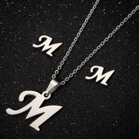 Women's Fashion Simple Style Letter Stainless Steel Pendant Necklace Ear Studs Plating Jewelry Sets sku image 13