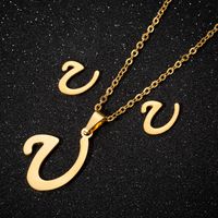 Women's Fashion Simple Style Letter Stainless Steel Pendant Necklace Ear Studs Plating Jewelry Sets sku image 46