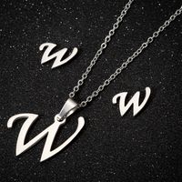 Women's Fashion Simple Style Letter Stainless Steel Pendant Necklace Ear Studs Plating Jewelry Sets sku image 23