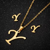 Women's Fashion Simple Style Letter Stainless Steel Pendant Necklace Ear Studs Plating Jewelry Sets sku image 50