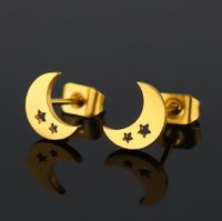 Women's Simple Style Moon Stainless Steel No Inlaid Ear Studs Hollow Out Stainless Steel Earrings main image 3