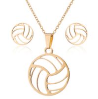 Women's Fashion Korean Style Volleyball Stainless Steel Alloy Pendant Necklace Ear Studs Plating Jewelry Sets sku image 2