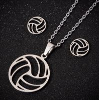 Women's Fashion Korean Style Volleyball Stainless Steel Alloy Pendant Necklace Ear Studs Plating Jewelry Sets main image 4