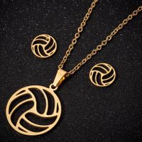 Women's Fashion Korean Style Volleyball Stainless Steel Alloy Pendant Necklace Ear Studs Plating Jewelry Sets main image 6