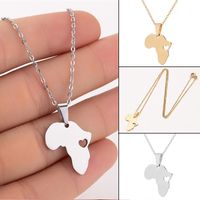 201 Stainless Steel 18K Gold Plated Fashion Plating Map Pendant Necklace main image 1