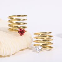 Simple Style Heart The Answer Stainless Steel Zircon Rings Gold Plated Stainless Steel Rings main image 1
