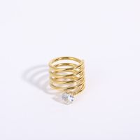 Simple Style Heart The Answer Stainless Steel Zircon Rings Gold Plated Stainless Steel Rings sku image 1