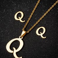 Women's Fashion Simple Style Letter Stainless Steel Pendant Necklace Ear Studs Plating Jewelry Sets sku image 42