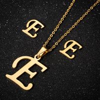Women's Fashion Simple Style Letter Stainless Steel Pendant Necklace Ear Studs Plating Jewelry Sets sku image 31