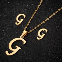 Women's Fashion Simple Style Letter Stainless Steel Pendant Necklace Ear Studs Plating Jewelry Sets sku image 33
