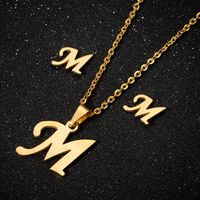 Women's Fashion Simple Style Letter Stainless Steel Pendant Necklace Ear Studs Plating Jewelry Sets sku image 38