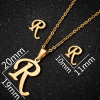 Women's Fashion Simple Style Letter Stainless Steel Pendant Necklace Ear Studs Plating Jewelry Sets sku image 43