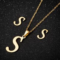 Women's Fashion Simple Style Letter Stainless Steel Pendant Necklace Ear Studs Plating Jewelry Sets sku image 44