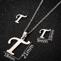 Women's Fashion Simple Style Letter Stainless Steel Pendant Necklace Ear Studs Plating Jewelry Sets sku image 20