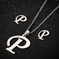 Women's Fashion Simple Style Letter Stainless Steel Pendant Necklace Ear Studs Plating Jewelry Sets sku image 16