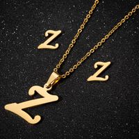 Women's Fashion Simple Style Letter Stainless Steel Pendant Necklace Ear Studs Plating Jewelry Sets sku image 51