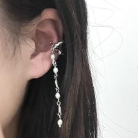 Women's Fashion Geometric Tassel Alloy Pearl Earrings Chain Clip&cuff Earrings sku image 1