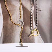 Niche Minimalist Style Light Luxury Ot Buckle Necklace Two-color Color Matching Necklace Stainless Steel Bearing Seat Twin Basic Chain main image 4