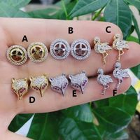 Unisex Simple Style Geometric Animal Copper Zircon Ear Studs Metal Inlaid Zircon Stud Earrings main image 5