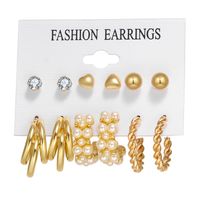 Retro Round Alloy Plating Artificial Pearls Women's Earrings Ear Studs 6-piece Set sku image 29