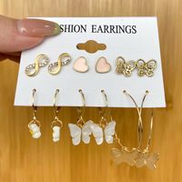 1 Set Elegant Heart Shape Flower Butterfly Alloy Plating Inlay Artificial Gemstones Women's Drop Earrings Ear Studs sku image 1