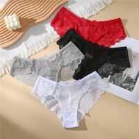Solid Color Polyester Lace Low Waist Briefs See-through main image 1