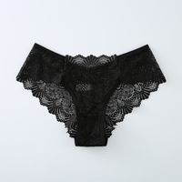 Solid Color Polyester Lace Low Waist Briefs See-through main image 2