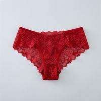 Solid Color Polyester Lace Low Waist Briefs See-through main image 3