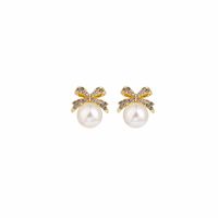 Women's Sweet Bow Knot Alloy Rhinestones Earrings Pearl Metal Diamond Stud Earrings main image 5