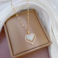 Fashion Heart Shape Titanium Steel Copper Plating Zircon Gold Plated Pendant Necklace main image 3
