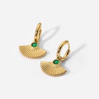 French New Retro Round Green Zircon Fan-shaped Eardrops Earrings 14k Gold Stainless Steel Ear Ring Women 's Earrings main image 5