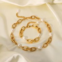 Bracelets De Perles Artificielles Géométriques En Acier Inoxydable De Style Simple Pour Femmes main image 3