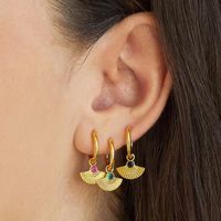 French New Retro Round Green Zircon Fan-shaped Eardrops Earrings 14k Gold Stainless Steel Ear Ring Women 's Earrings main image 3