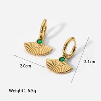 French New Retro Round Green Zircon Fan-shaped Eardrops Earrings 14k Gold Stainless Steel Ear Ring Women 's Earrings sku image 1